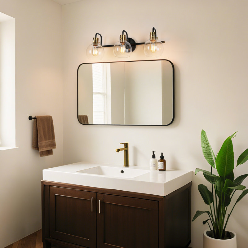 Éclairage pour meuble-lavabo à intensité variable Christof, 3 lumières, Noir/laiton