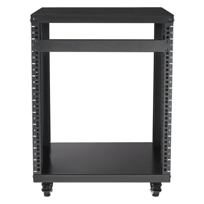 12U AV Rack Stand with Lockable Wheels - Heavy Duty 500 lbs Capacity Open Frame Network Stereo Recording Studio Cabinet