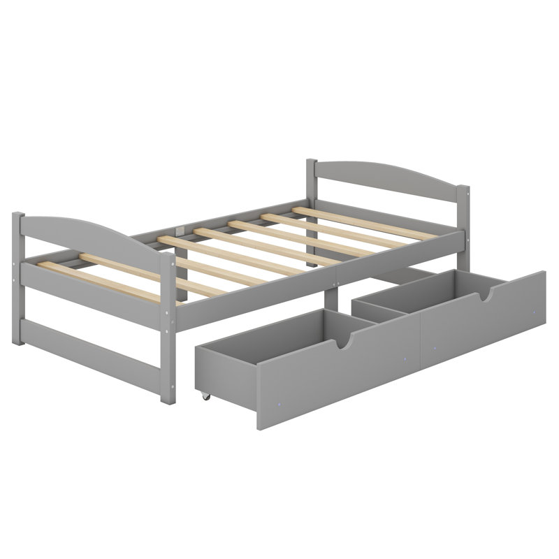 Lit plateforme avec deux tiroirs, Gris