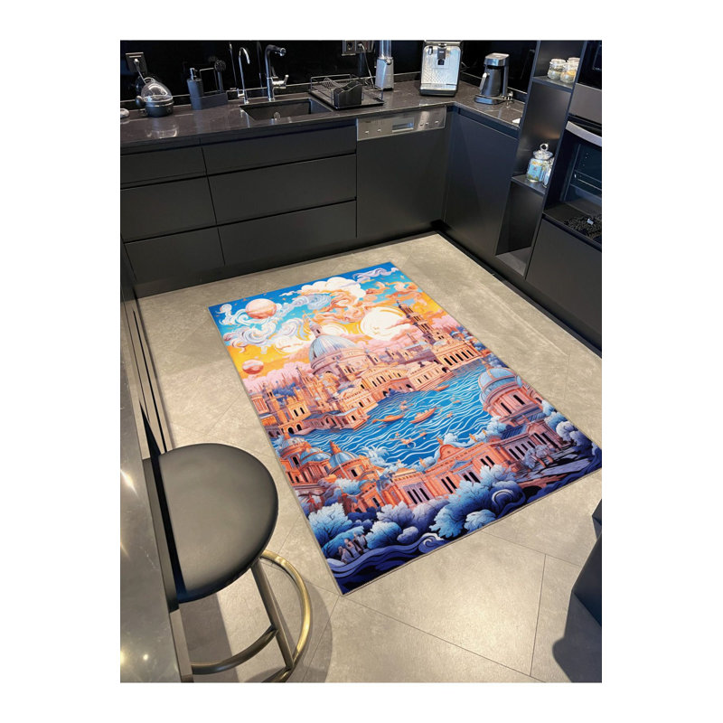 Tapis décoratif rétro à motif de maison de mer Waso, Sous-tapis rectangulaire 5 pi 1 po x 7 pi 7 po inc