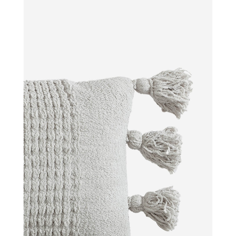 Braided Pom Lumbar Pillow Cover & Insert, Cloud Gray