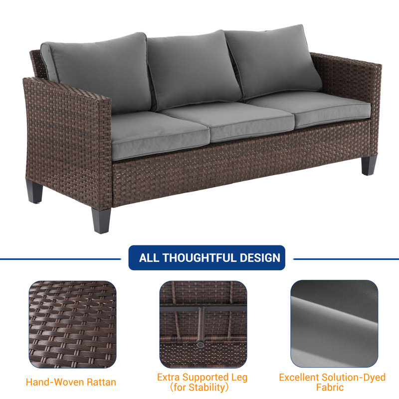 7-Pieces Patio Sofa Sets with 45'' Fire Pit Table, PE Rattan Wicker for Patio , Deck and Yard, Brown, Gray