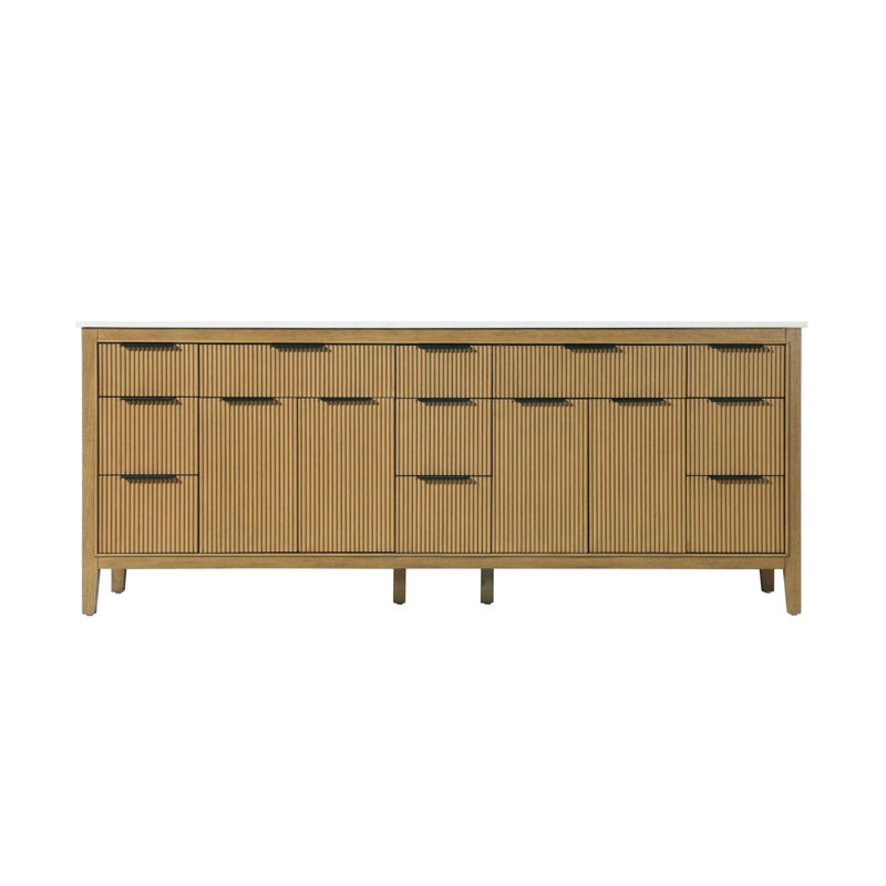 Meuble-lavabo double 84 po en teck miel, Miel et teck