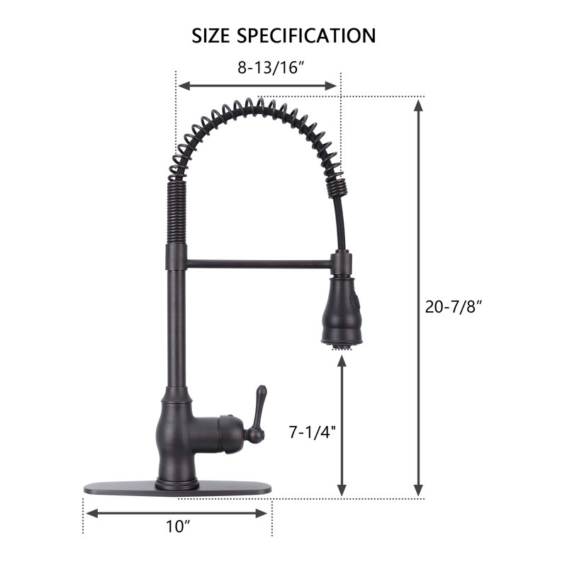 Robinet de cuisine à pré-rinçage avec douchette rétractable et poignée simple, Bronze huilé