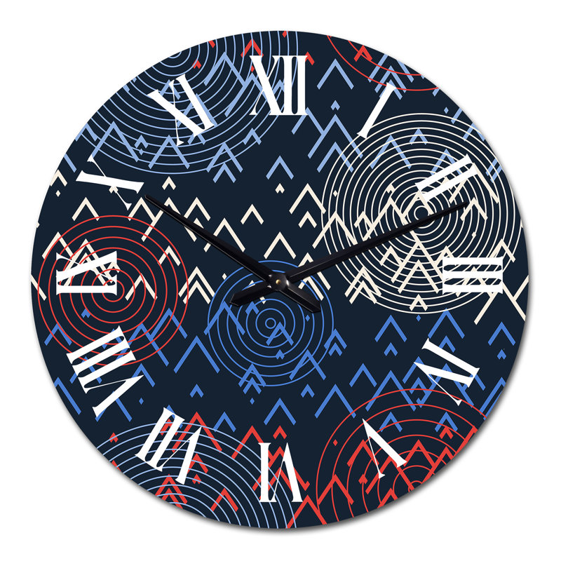 Horloge murale à motif géométrique triangulaire bleu, blanc et rouge, Grand