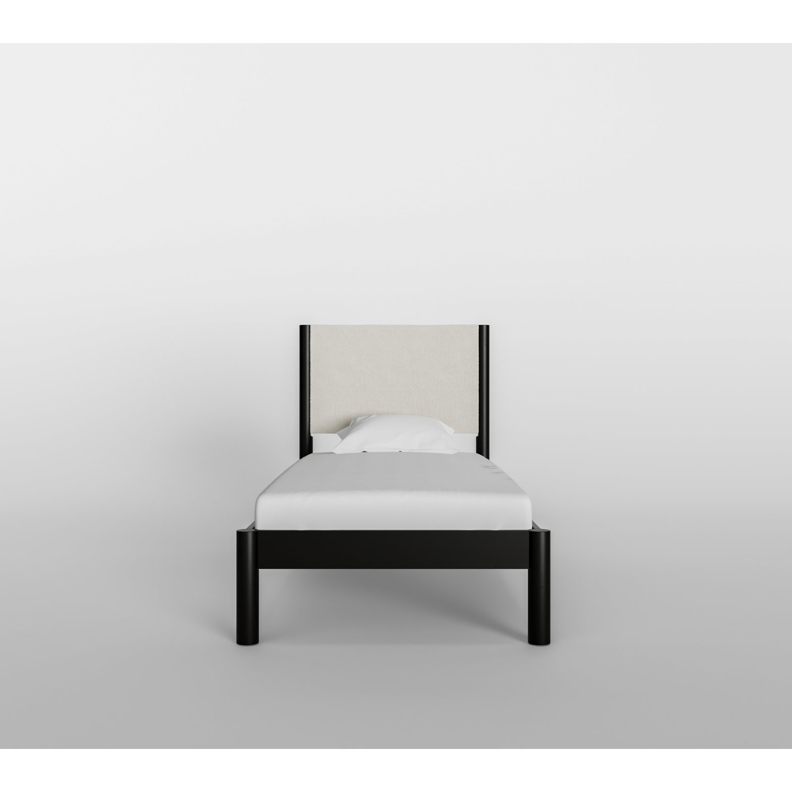 Ardin Solid Wood Bed Frame With Cream Boucle Upholstered Headboard, Twin, Black
