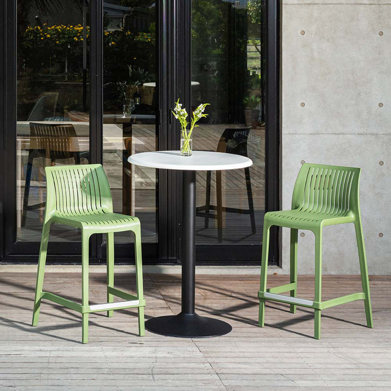 Nayma Outdoor Low Back Stool, Olive Green, Counter Stool (36.2” Seat Height)