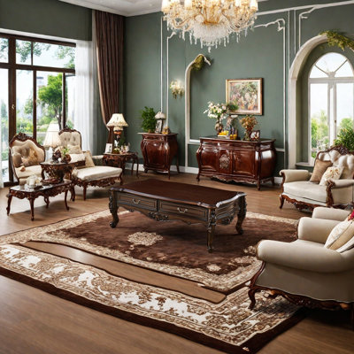 Solid Wood Coffee Table with Hand-Carved Details