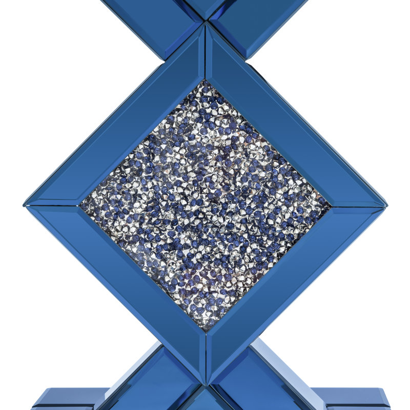 Grande table de bout à piédestal en verre miroitant de 23 po avec incrustation de cristal Amla, Bleu