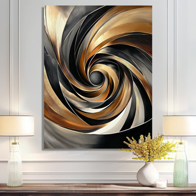 Gold And Black Geometric Vortex I - Abstract Metal Wall Art, Geometric Metal Print