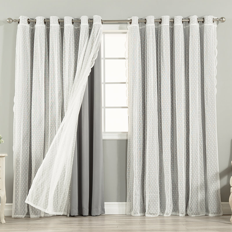 Damyiah Polyester Blackout Curtain Panel (1 Sheer and 1 Blackout Panel), Gray, 80" W x 96" L