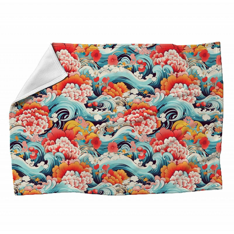 Machine Printed Throw Blanket, Floral, 60" L x 50" W, Pink/Light Blue