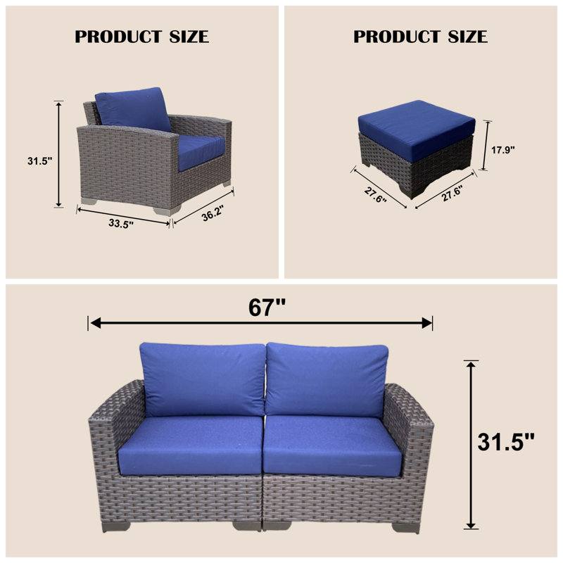 Ensemble de conversation de patio en osier 6 pièces toutes saisons, ensemble de mobilier de patio modulaire gris avec coussins, canapé modulaire d'une capacité de 330 lb avec repose-pieds pour la cour, le porche et la terrasse