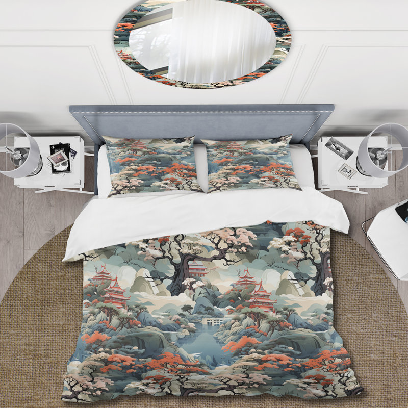 Ensemble de housse de couette Temple Serenity, Housse de couette simple + 1 taie décorative stan