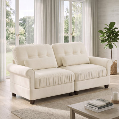 Chenille Sectional Sofa with Ruffled Seat Cushions and Lumbar Support Pillows - Compact 2-Seater for Small-Space Living Rooms, Bedrooms, and Apartments
