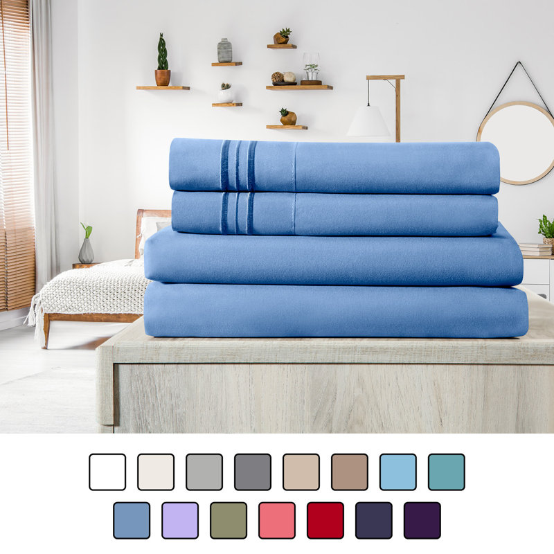 Ensemble de draps en micro-fibre, Ensemble de draps pour lit simple + drap-housse + , Bleu
