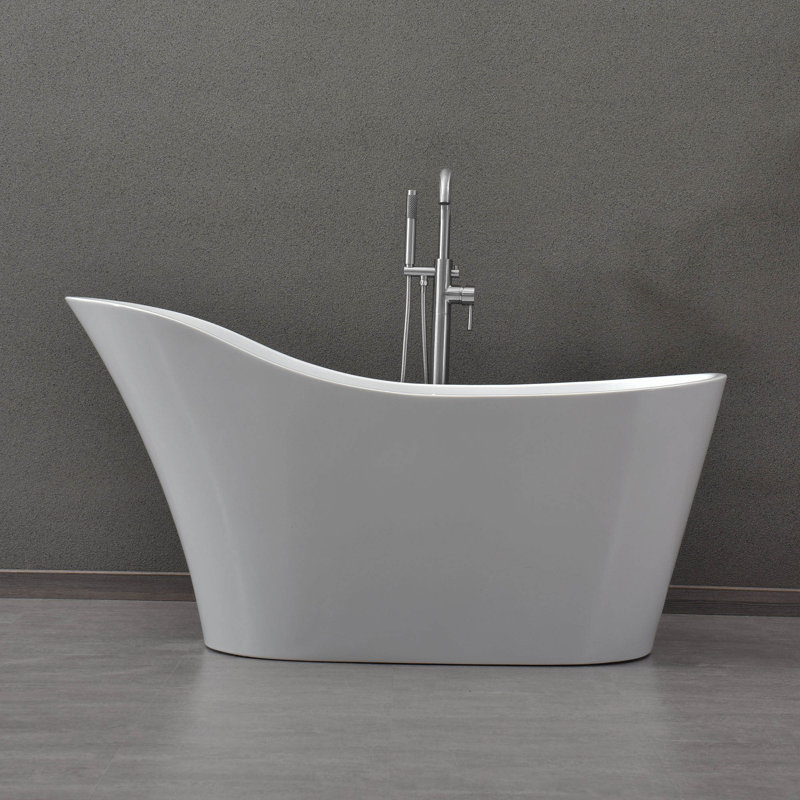 59" x 28" Freestanding Soaking Acrylic Bathtub with Reversible Drain, White/Chrome