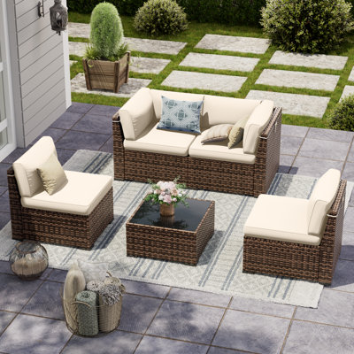 Ensemble de conversation modulaire en rotin pour 4 personnes avec coussins