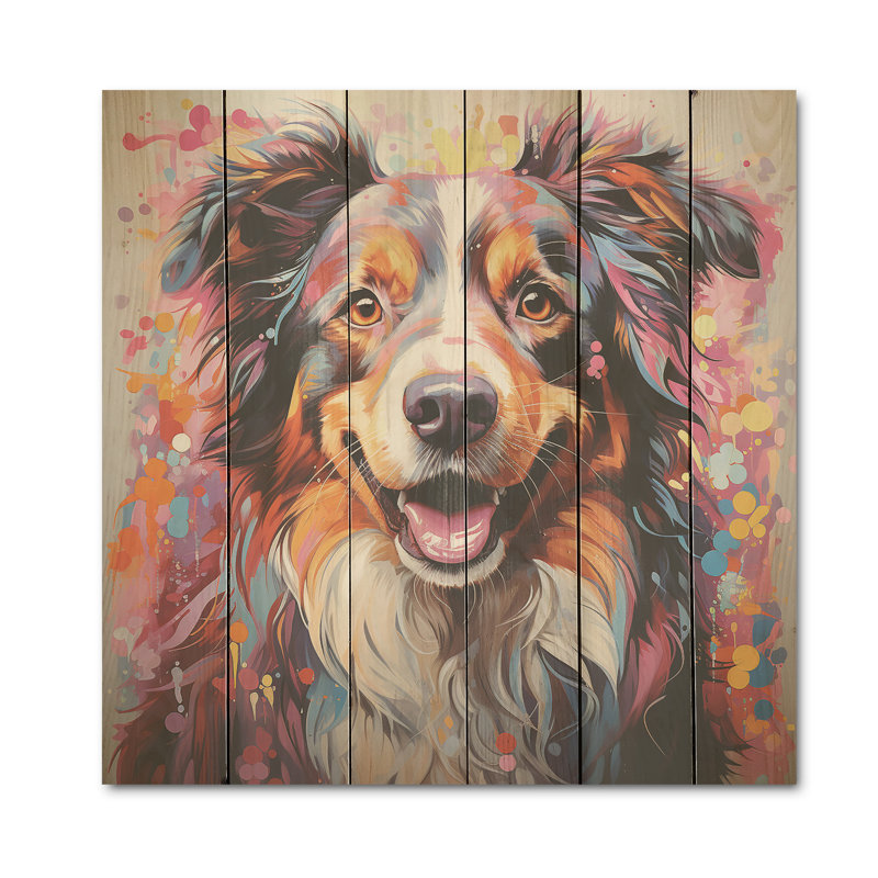 Chien, berger australien, aura, art mural en bois sur bois de pin naturel, H 25 po x l 25 po