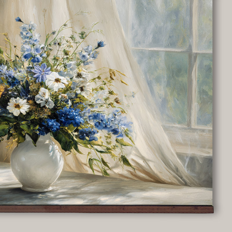 «Blue Floral Bouquet», art mural, impression de nature morte avec crochets en bois, H 40 po x l 60 po