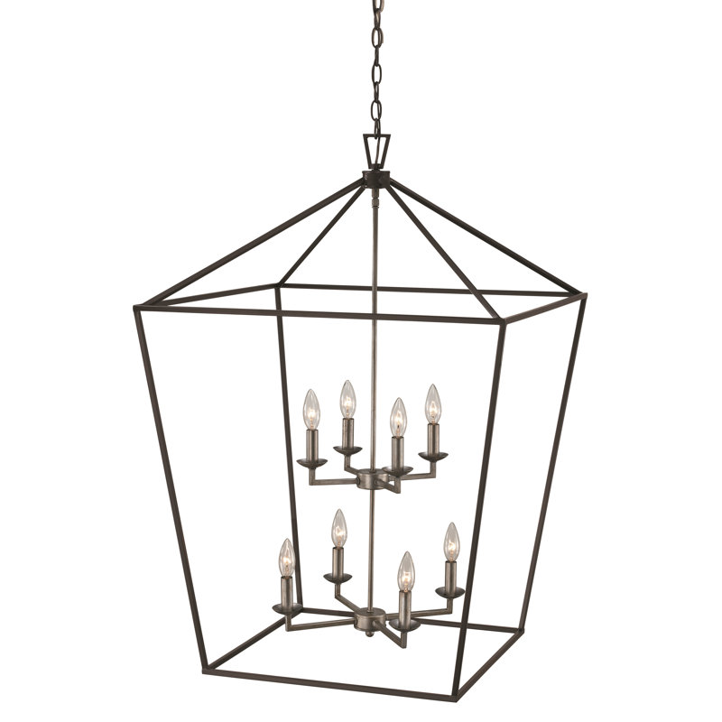 Lustre géométrique de style lanterne à 8 lumières Hertford, Chrome poli/Noir, H 39,25 po x l 26 po x P 26 po