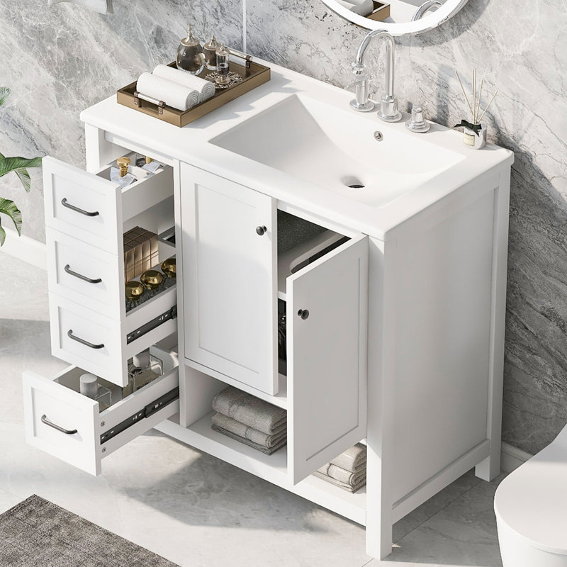 Meuble-lavabo 36 po avec lavabo en céramique, Blanc