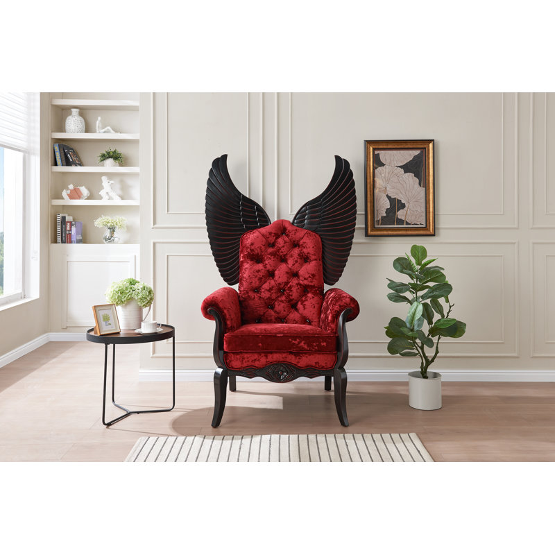 Lucifur Throne 64" Velvet Accent Chair Red, Black