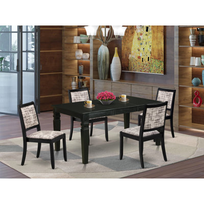 5 Piece Dining Set Includes a Rectangular Kitchen Table with Black Tabletop and 4 Stackable Polyester Fabric Chairs, Black