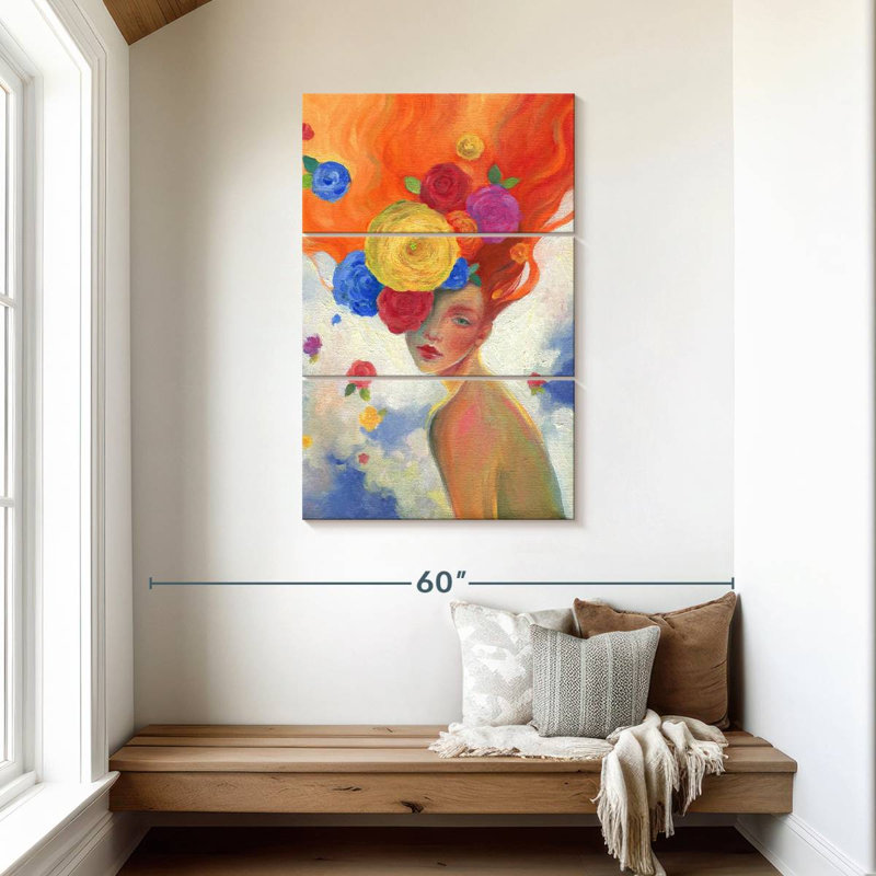 Cheveux en fleurs, H 45 po x l 28 po