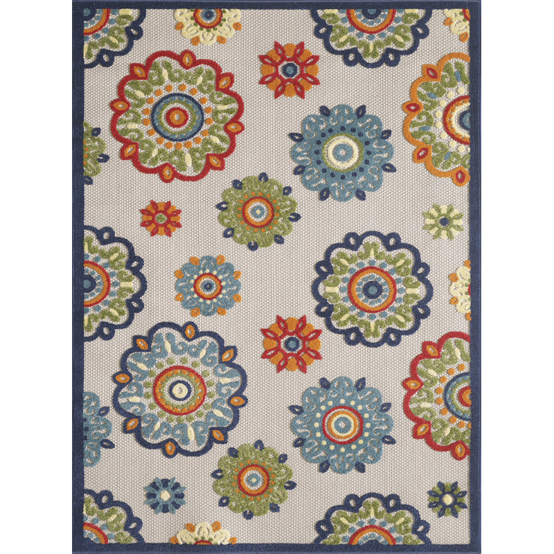 Floral Machine Woven Indoor / Outdoor Area Rug, Rectangle 2'2" x 4', Ivory