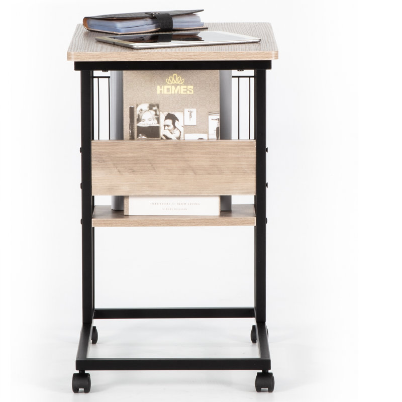 Jumelle C Table, storage end table, nightstand with drawer, modern side table, Grey