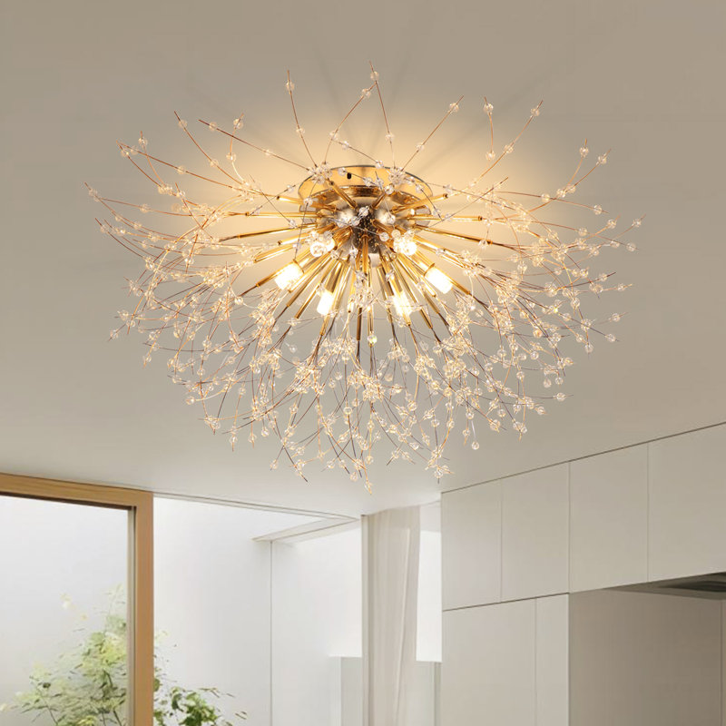 6-Lights Gold Crystal Dimmable Sputnik Sphere Globe Chandelier LED Ceiling Lighting Fixtures