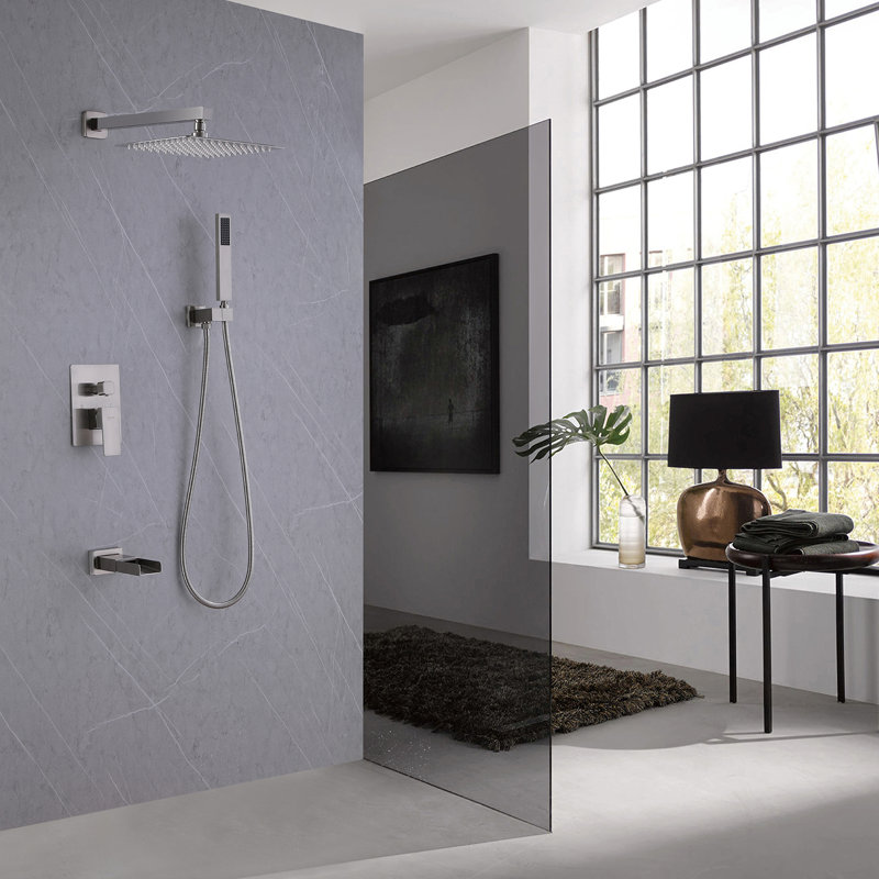 Brushed Nickel High Pressure Waterfall Spout Shower Kit