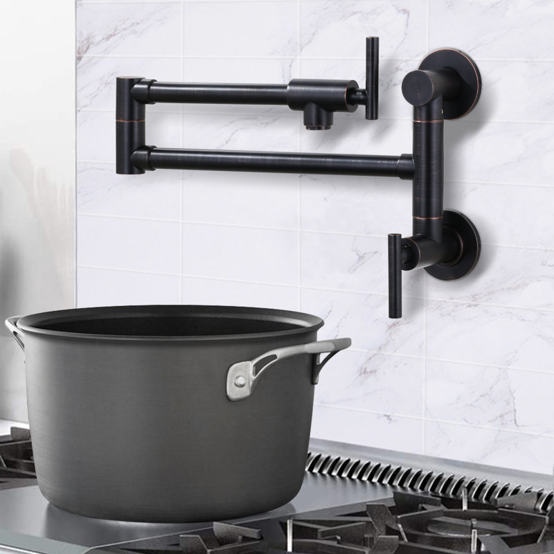 ARCORA Single Hole Two Attachment Brass Wall Mounted Pot Filler Kitchen Faucet with Double-Handle, Oil Rubbed Bronze