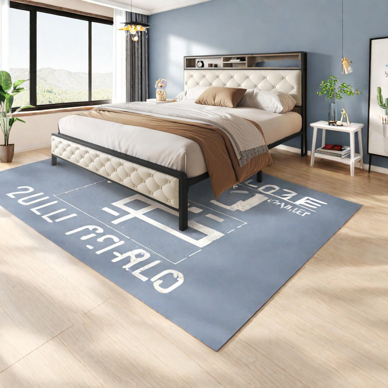 Space-saving Queen Beds, Beige Metal Platform With Storage