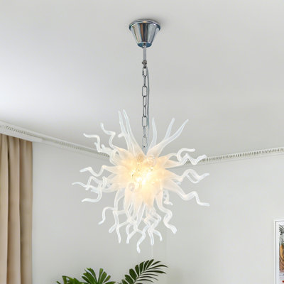 White Hand-Blown Glass Tube Chandelier, Modern Semi-Flush Mount