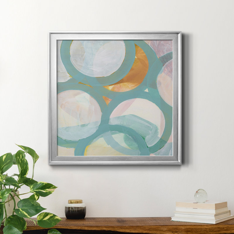 «Aqua Circles I», reproduction encadrée de qualité supérieure - prête à être accrochée, H 26,5 po x l 26,5 po x P 1,5 po