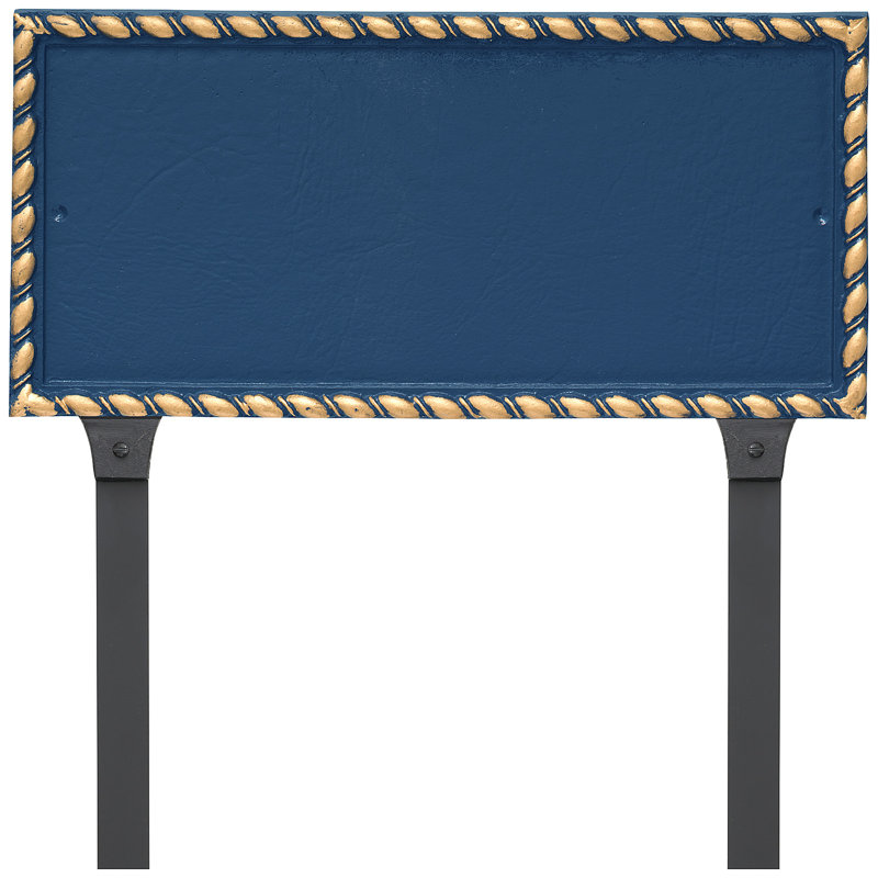 Plaque d'adresse rectangulaire Franklin One Line avec piquets de pelouse, Bleu de mer / doré, Oui