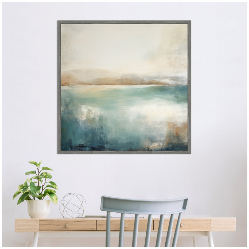 «Abstract Calming Lake Landscape» par The Creative Bunch Studio, reproduction d'art sur toile encadrée, Gris