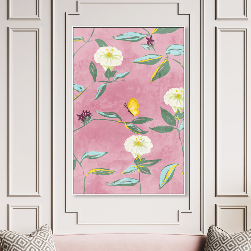 "Butterfly Spring Dream" par Oliver Gal - cadre flottant, impression sur toile, Blanc, H 55 po x l 37 po x P 1,75 po