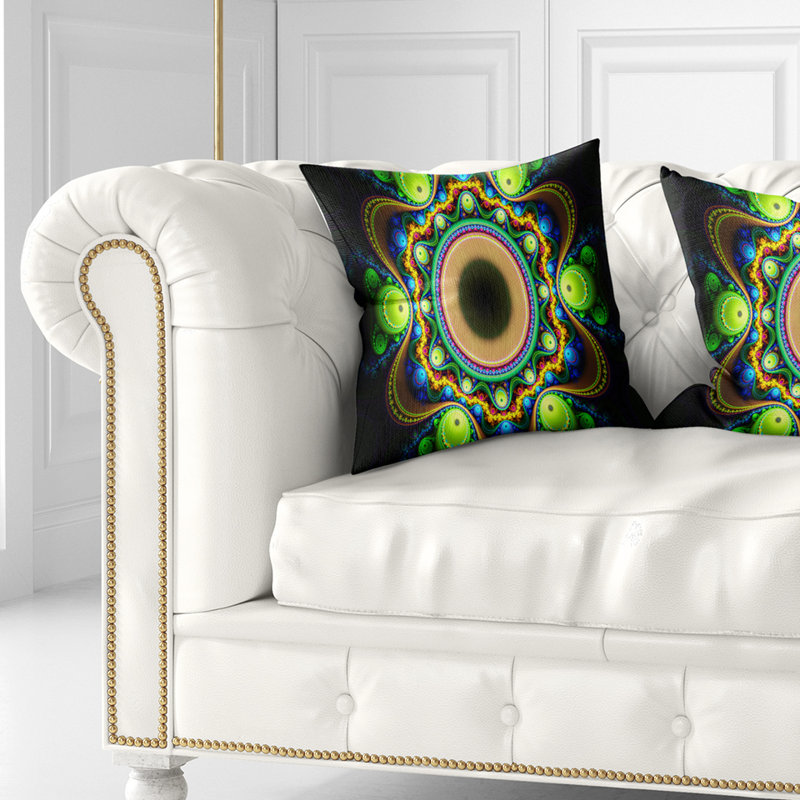 Motif fractal avec cercles - coussin imprimé abstrait, 16 po x 1 po, Coussin décoratif, Vert