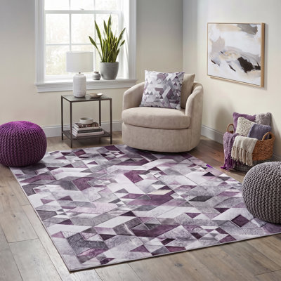 Tapis géométrique blanc / gris / mauve Rayna