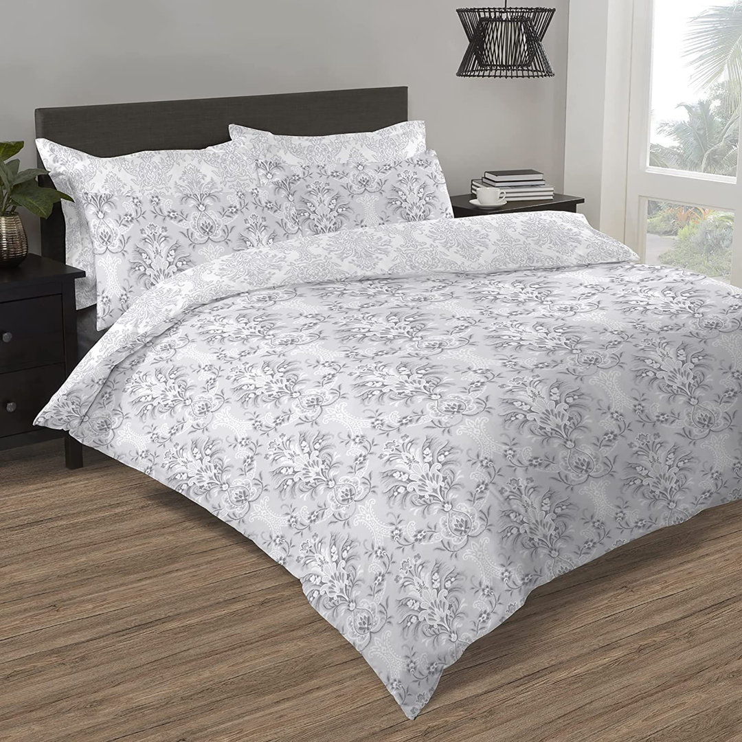 NightComfort Damask Grey Cotton Rich Duvet Cover Set with Pillowcase