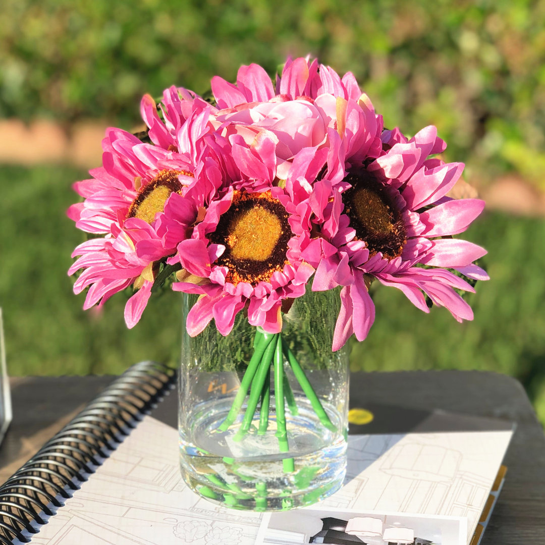 Silk Mixed Assortment Arrangement in Vase August Grove® Flowers/Leaves 