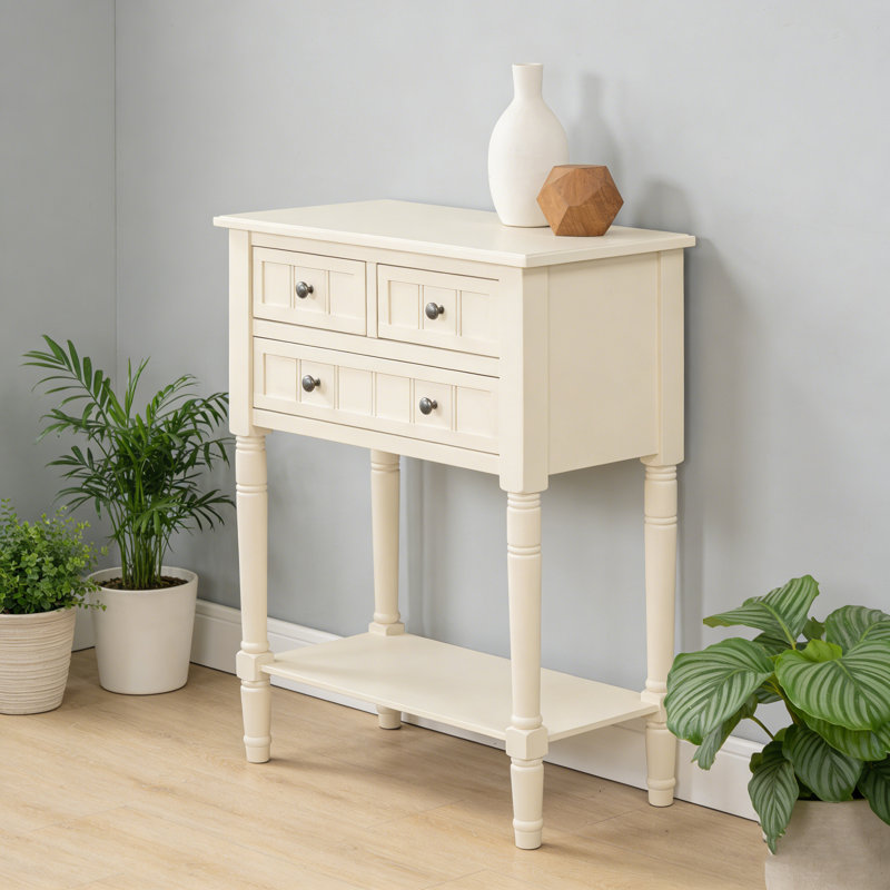 Console étroite avec 3 tiroirs et tablette ouverte - Solution de rangement pour entrée mince, Beige