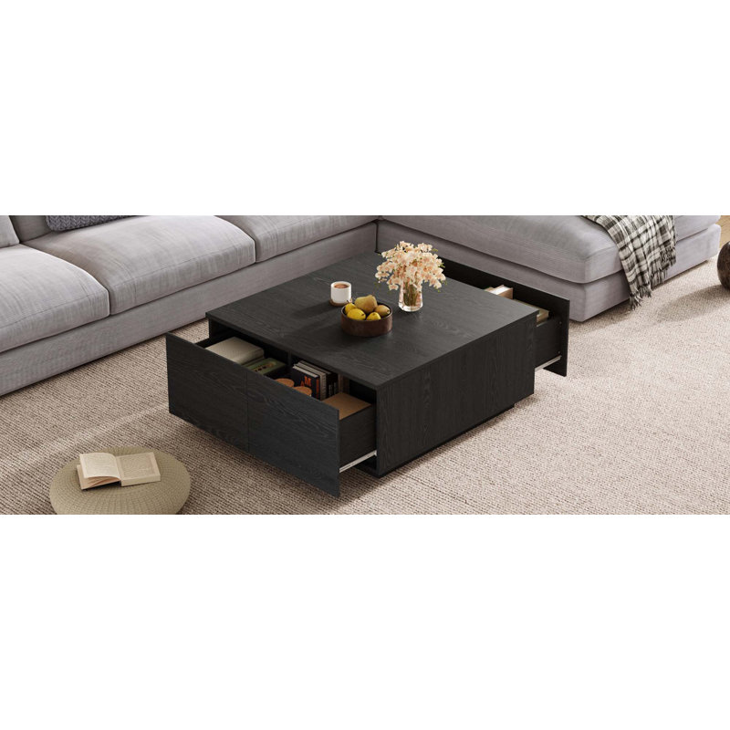 Table basse 33,25 "carrée avec 4 tiroirs, Noir