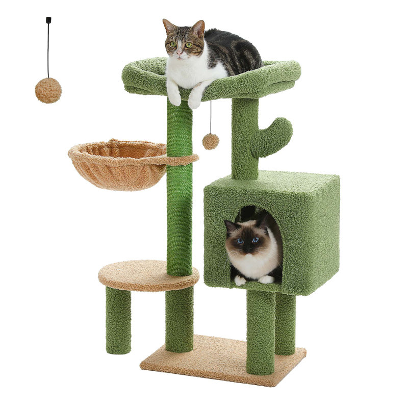 Tour pour arbre à chat avec poteau à griffer en sisal, condo, grand perchoir supérieur, hamac et 2 balles suspendues