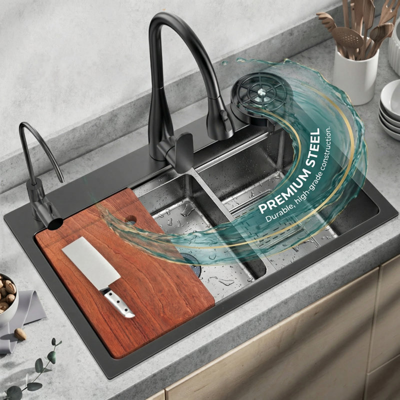 Évier de cuisine à simple cuve en acier inoxydable 32,2 po L