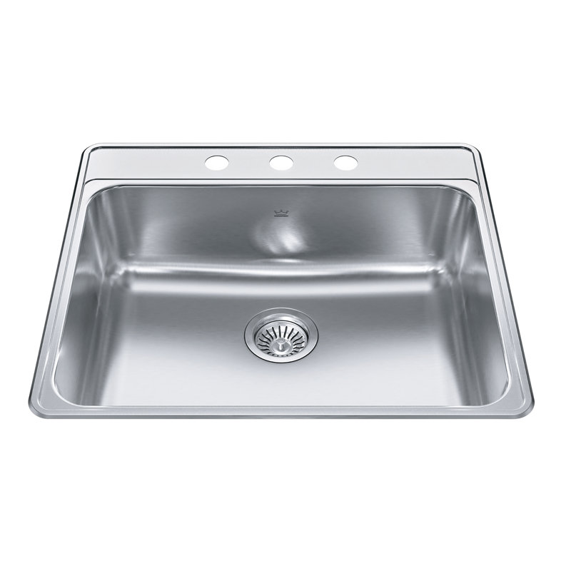 Creemore 25'' L Single Bowl Stainless Steel Kitchen Sink, 3 hole