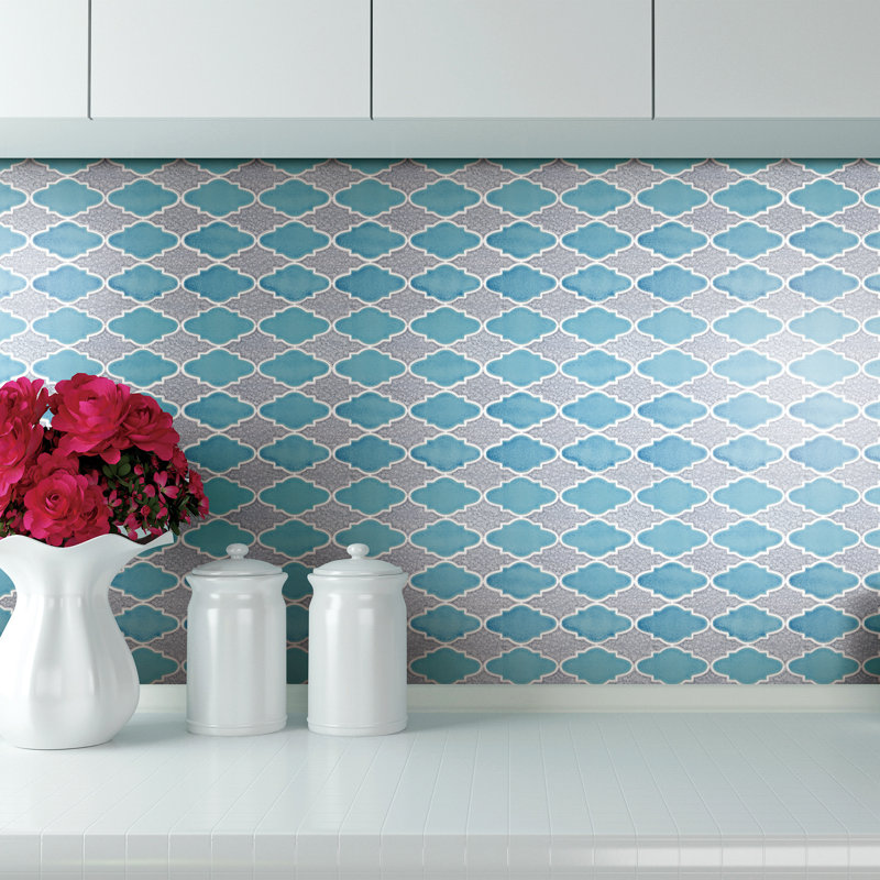 Carreau de mosaïque en céramique 12,29 po x 13,78 po Roman, Gris / Bleu